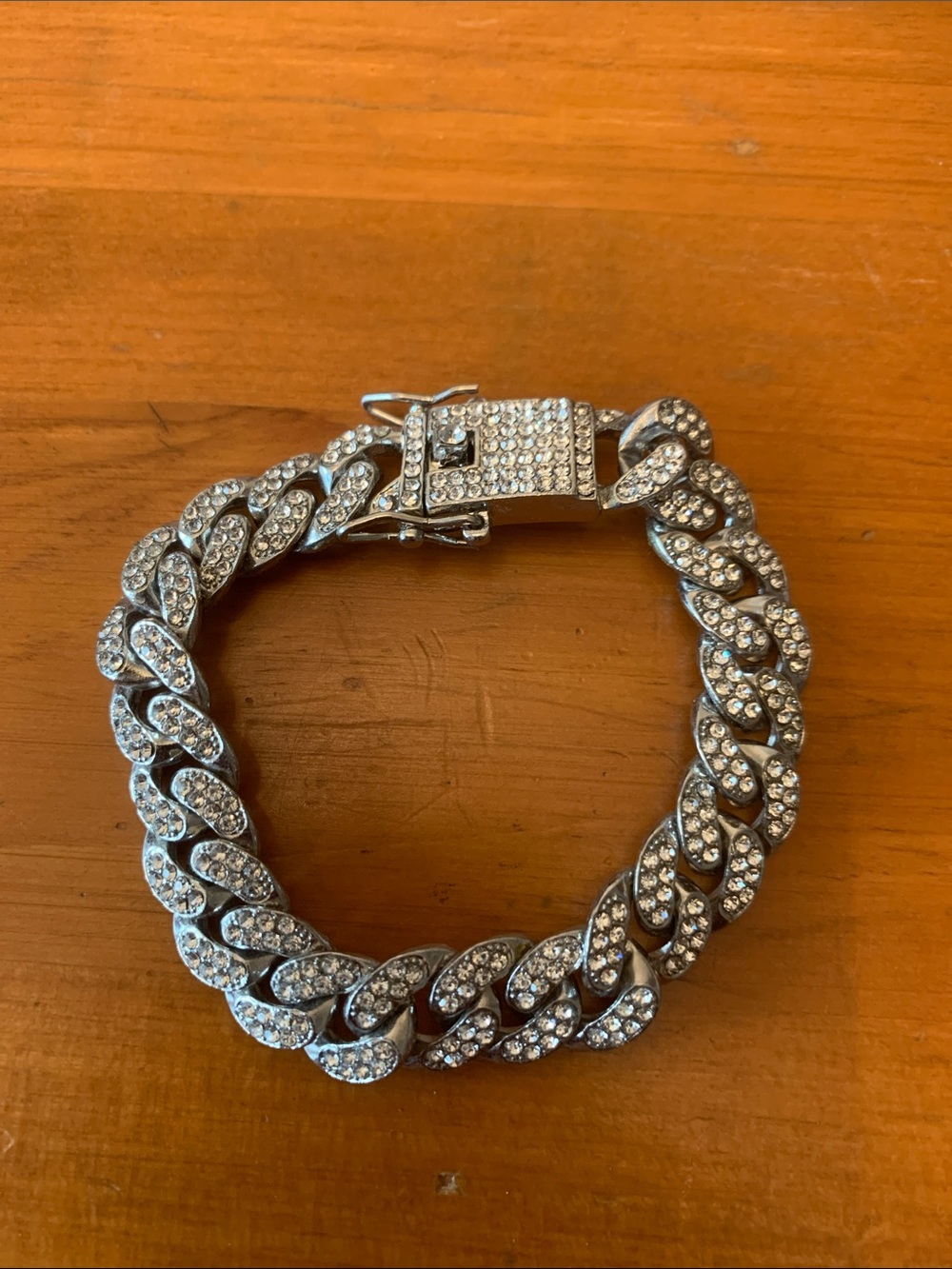 Unisex Crystal Cuban Link Bracelet - Silver Tone